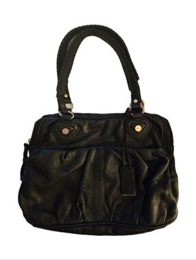 🖤 La Victoire Black Pebbled Leather Satchel Gold Hardware Shoulder Bag Tote